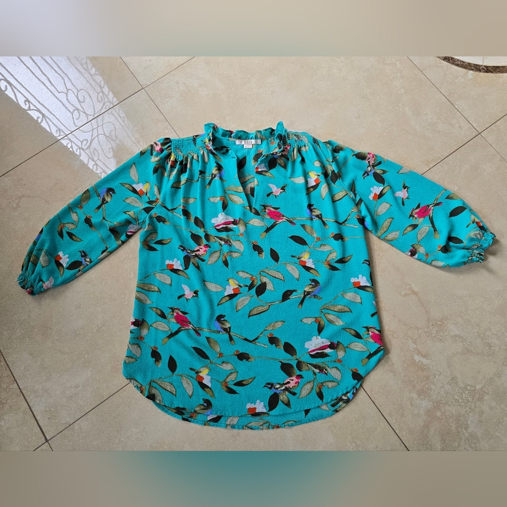 Vibrant Teal Floral Blouse - Picture 2 of 10